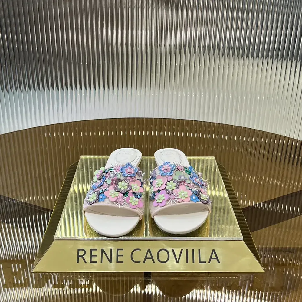 Rene Caovilla Roxanne Nude Slider Sandal 10 for Women Rene Caovilla Roxanne Nude Slider Sandal 10 for Women