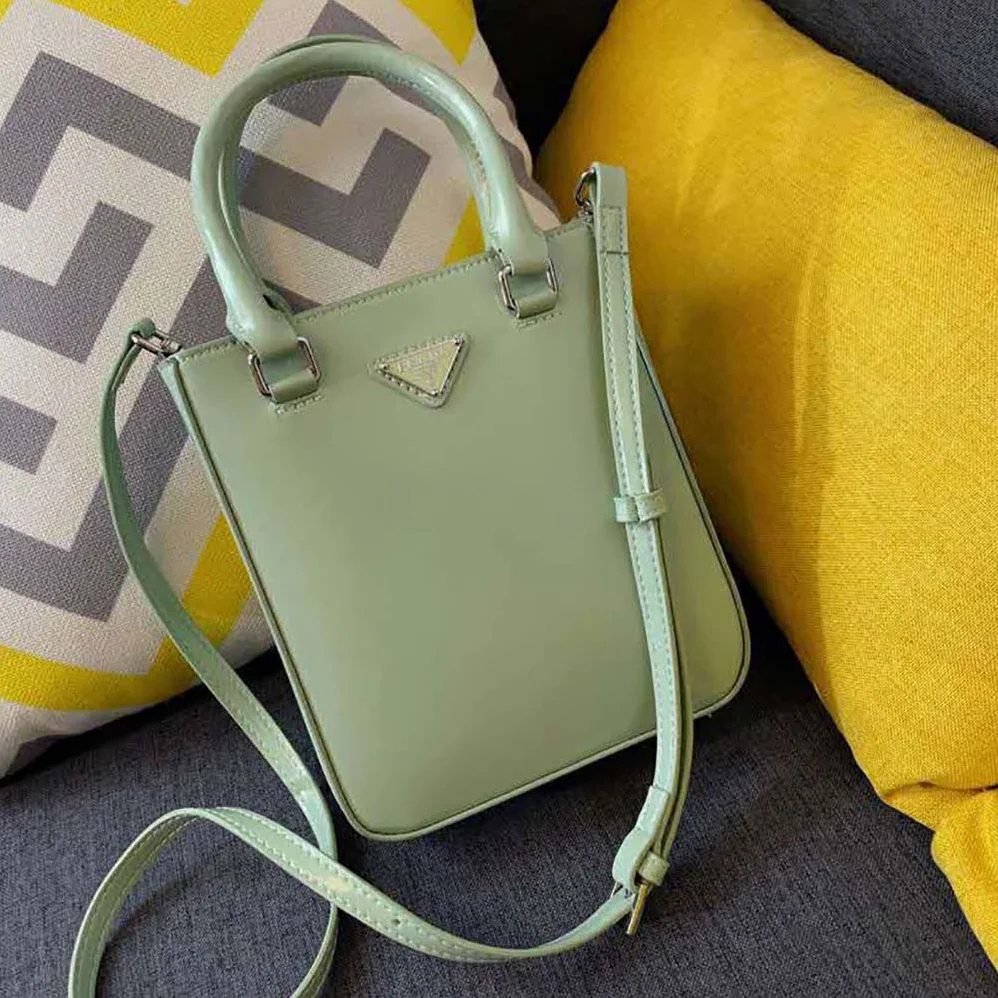 Prada Small Brushed Leather Tote for Women in Aqua Prada Small Brushed Leather Tote for Women in Aqua