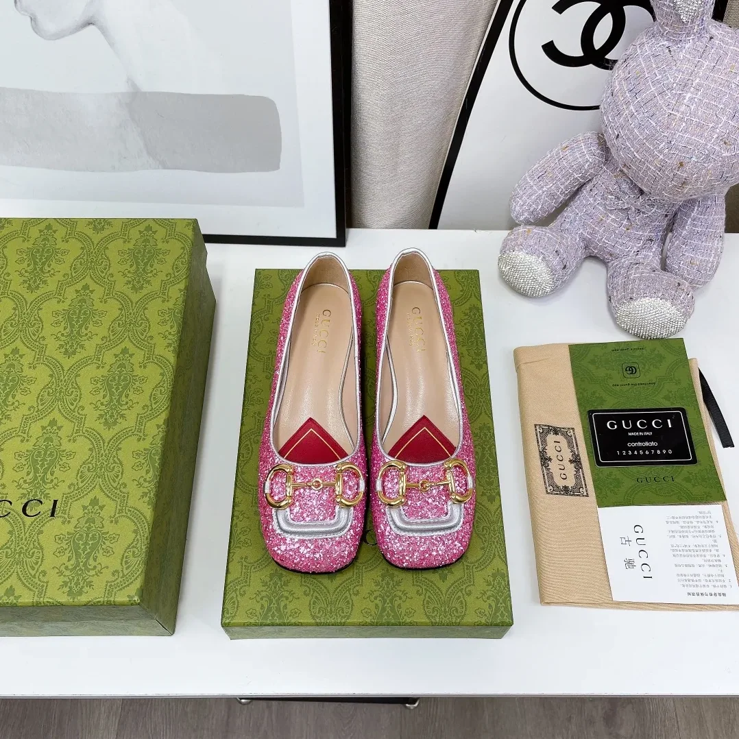 Gucci Lovelight Crystal Ballet Flat With Horsebit Multicolor GG