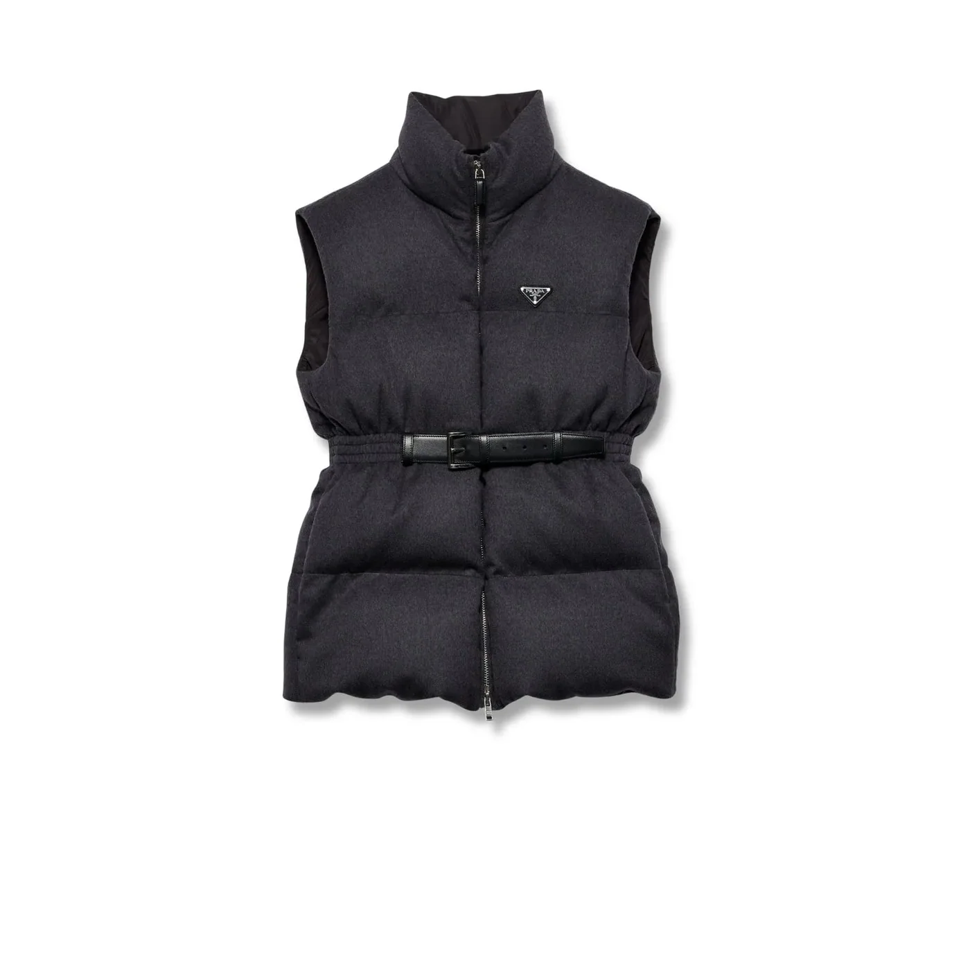 Prada Belted Down Padded Gilet Dark Grey