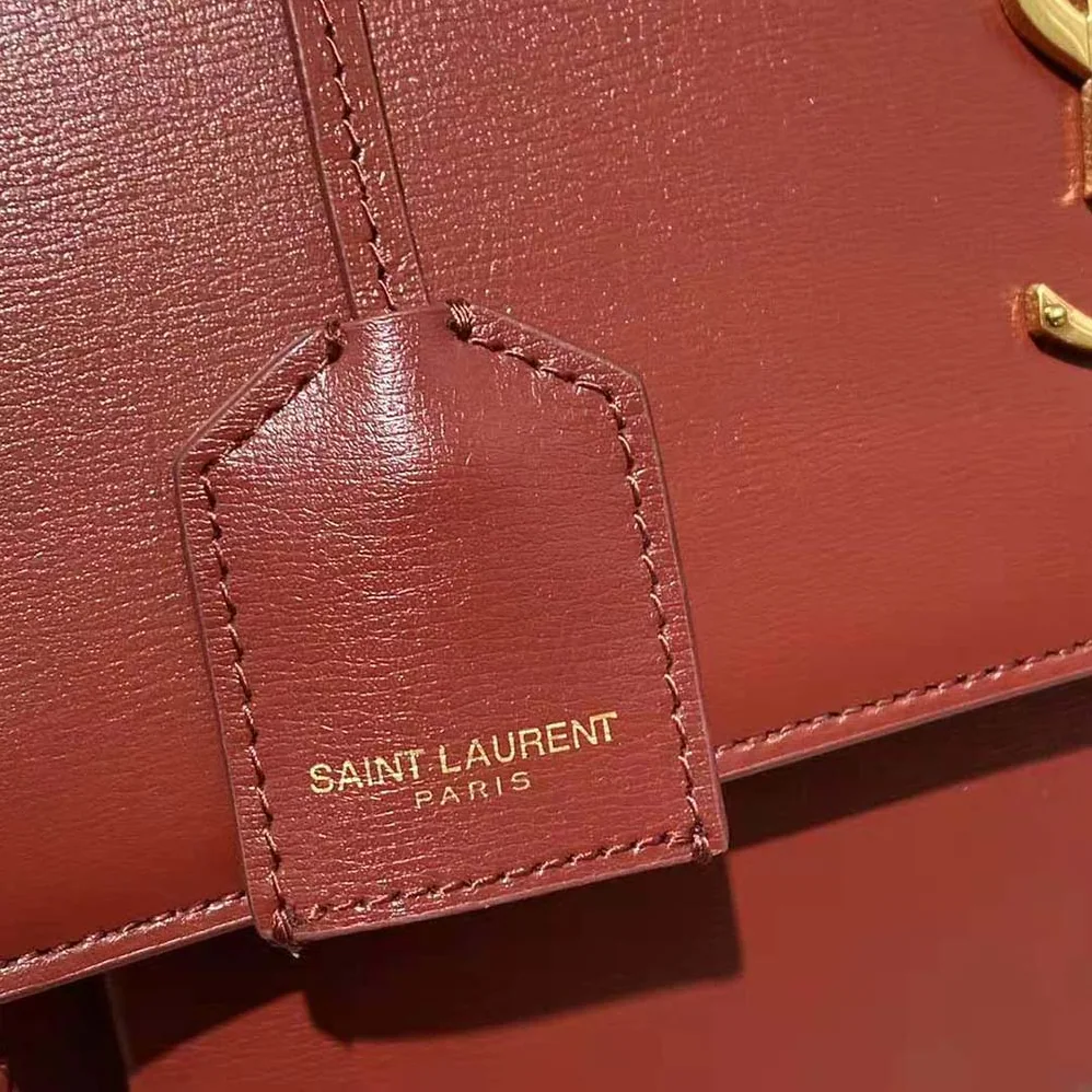 Saint Laurent YSL Medium Sunset Satchel in Smooth Leather for Women in Maroon