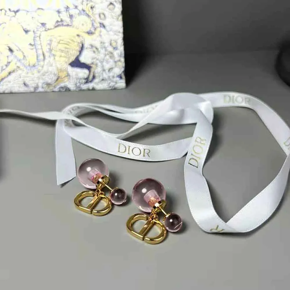 Dior Tribales Earrings Gold-Finish Metal and Light Pink Transparent Resin Pearls for Women Dior Tribales Earrings Gold-Finish Metal and Light Pink Transparent Resin Pearls for Women
