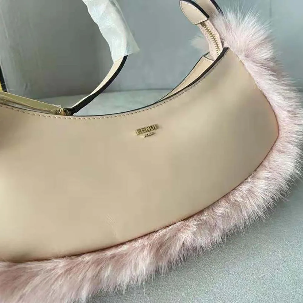 Fendi O'Lock Swing Pale Pink Leather and Fox Fur Pouch for Women