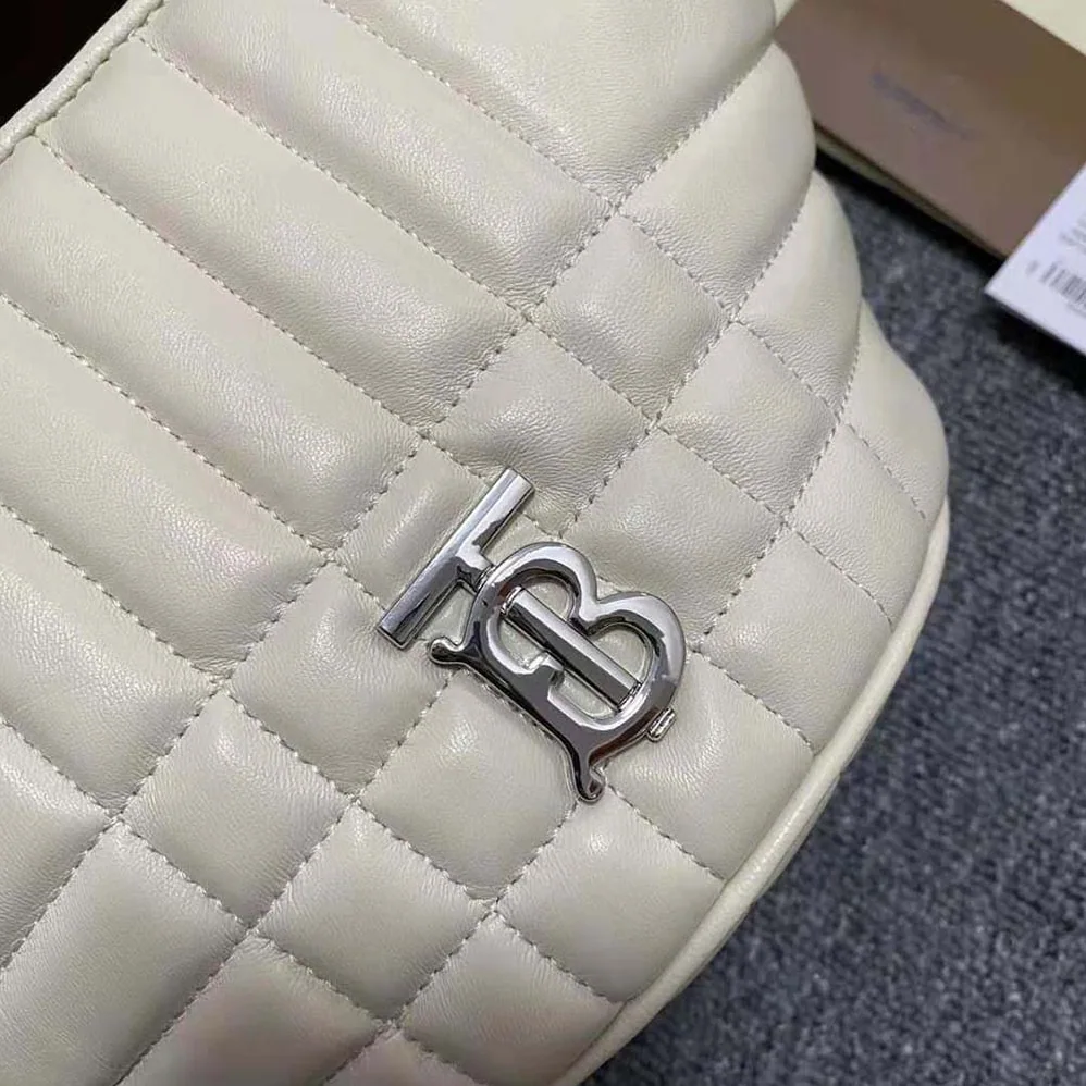 Burberry Small Quilted Lambskin Crescent Lola Bag for Women in White