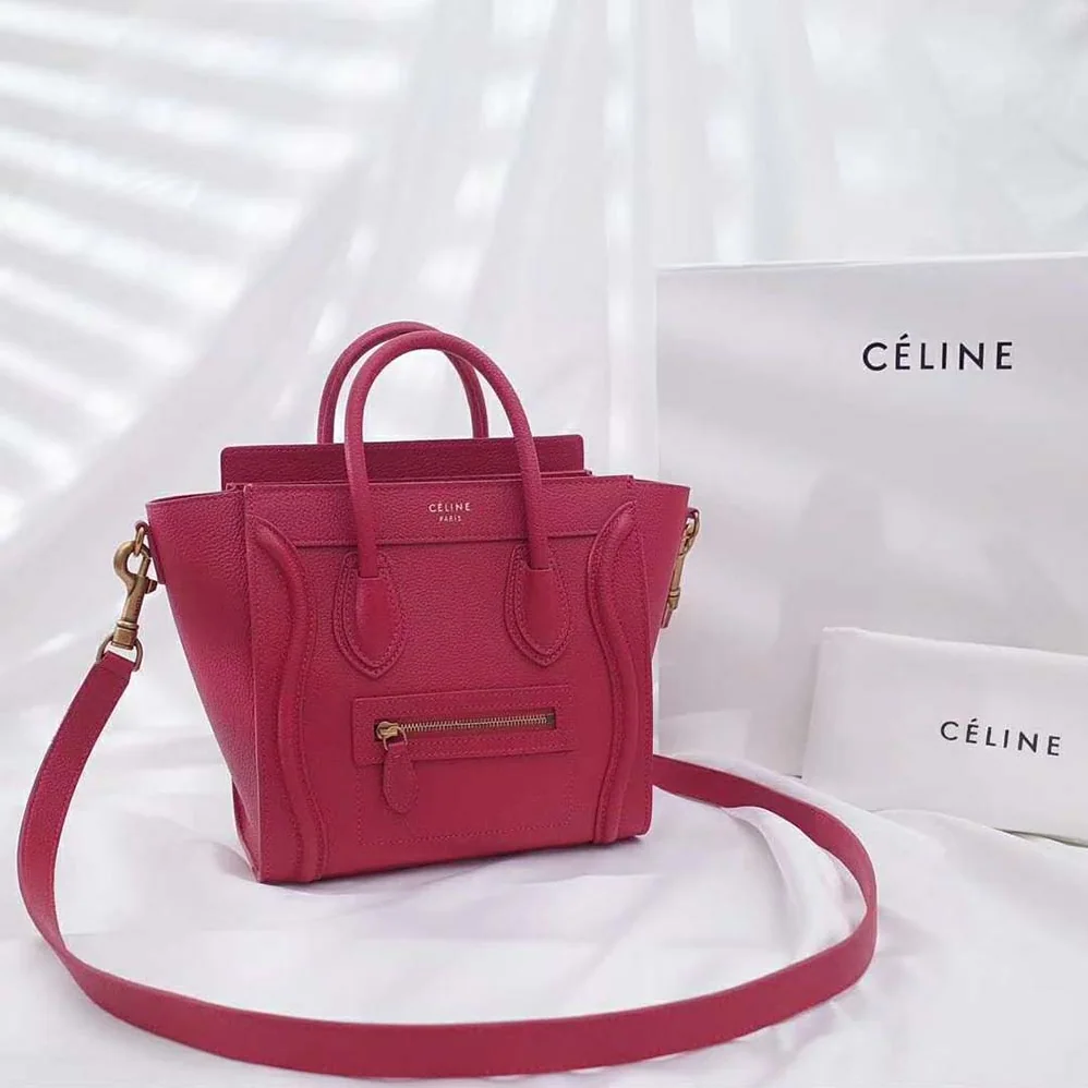 Celine Nano Luggage Bag in Drummed Calfskin for Women in Rose Celine Nano Luggage Bag in Drummed Calfskin for Women in Rose