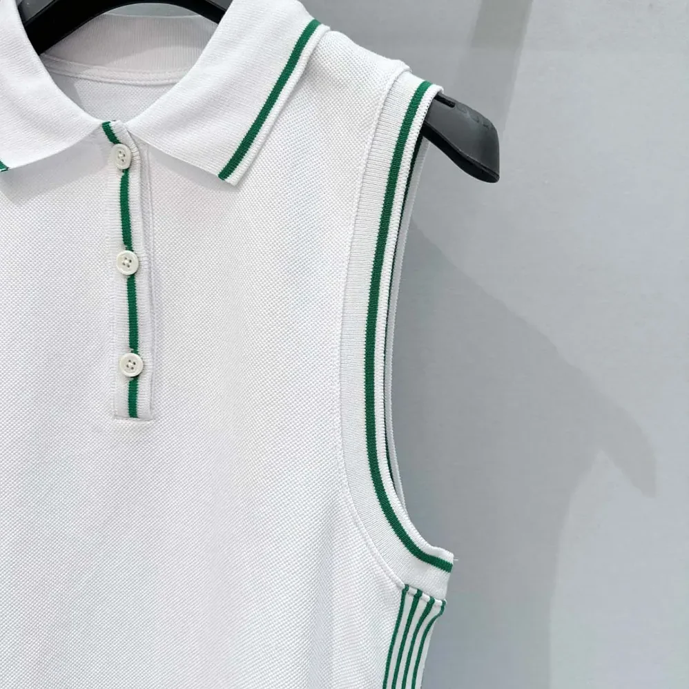 Dior Vibe Sleeveless Polo Shirt White Cotton Jersey with Pine Green Dior Graphique Motif for Women Dior Vibe Sleeveless Polo Shirt White Cotton Jersey with Pine Green Dior Graphique Motif for Women