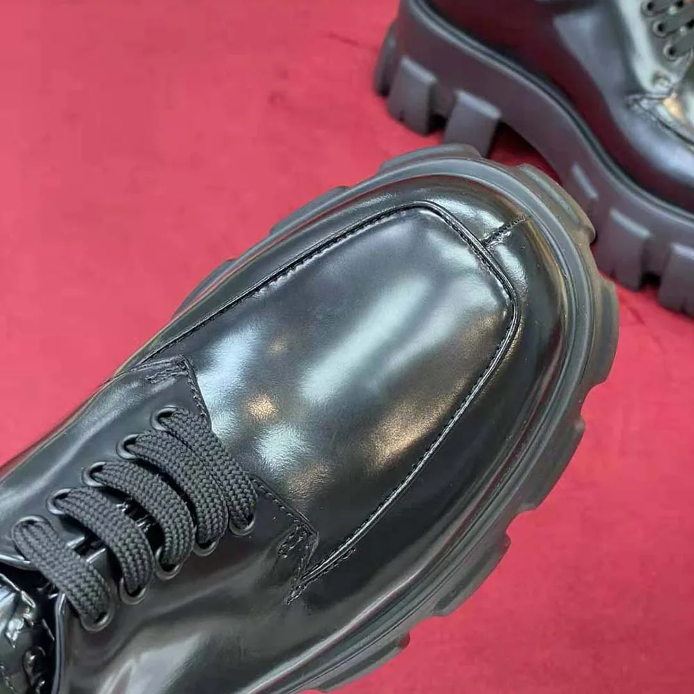 Prada Monolith Brushed Leather Lace-up Shoes for Women in Black