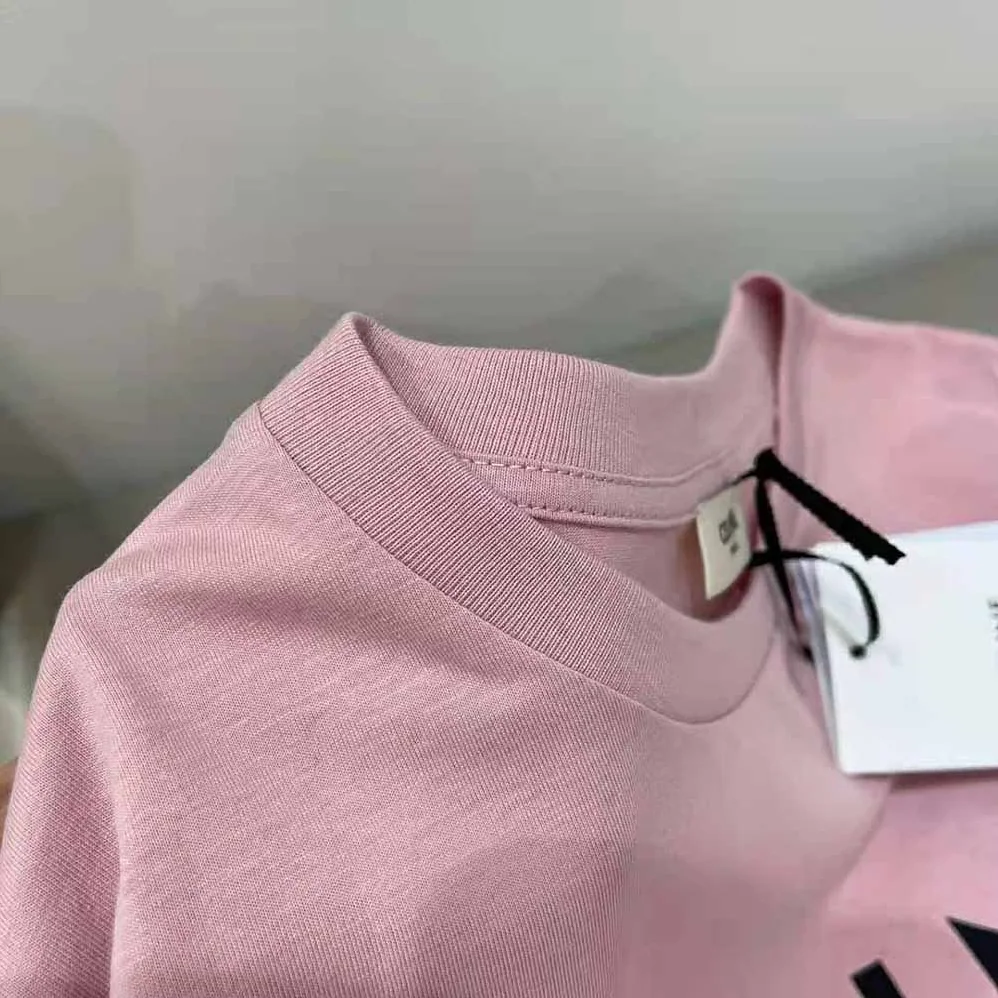 Celine Loose Unisex Cotton Jersey T-shirt for Women in Pink Celine Loose Unisex Cotton Jersey T-shirt for Women in Pink