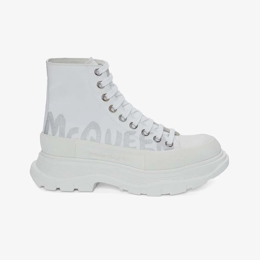 Alexander Mcqueen Tread Slick Boot White Polyfaille Lace for Women in up Boot