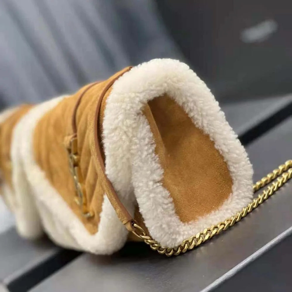 Saint Laurent YSL Envelope Small Bag in Suede and Shearling for Women