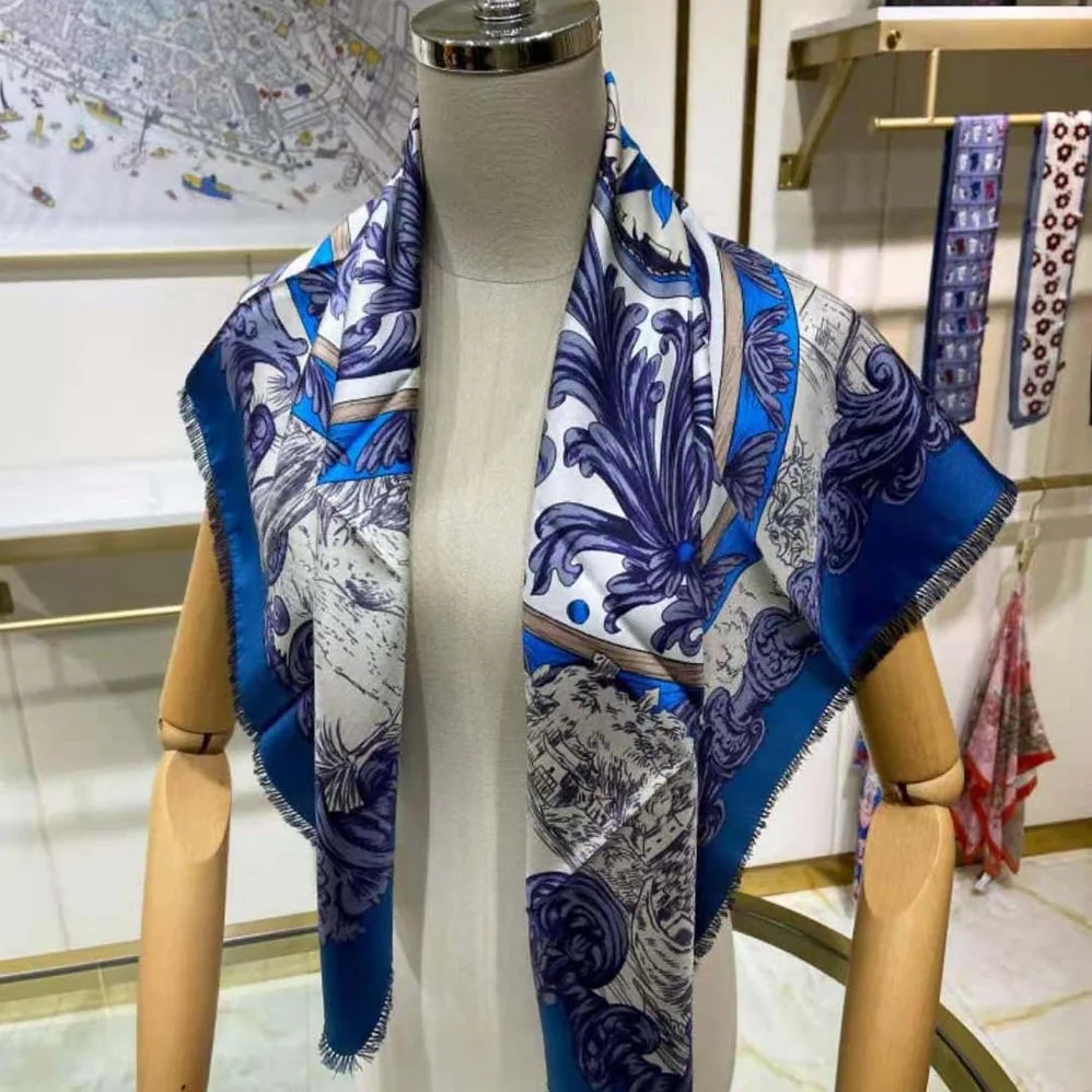 Dior Rose Des Vents 90 Square Scarf Royal Blue and White Silk Twill for Women