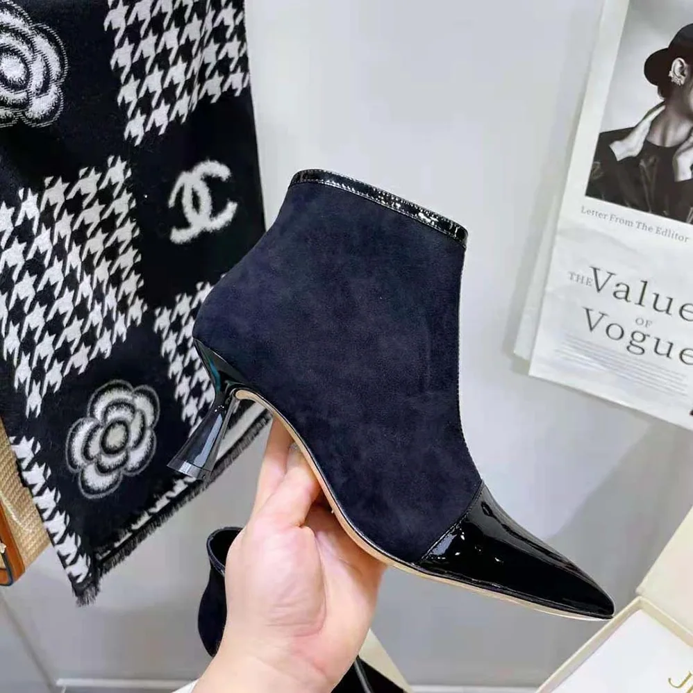 Jimmy Choo Kix/Z 65 Black Patent and Suede Ankle Boots for Women Jimmy Choo Kix/Z 65 Black Patent and Suede Ankle Boots for Women
