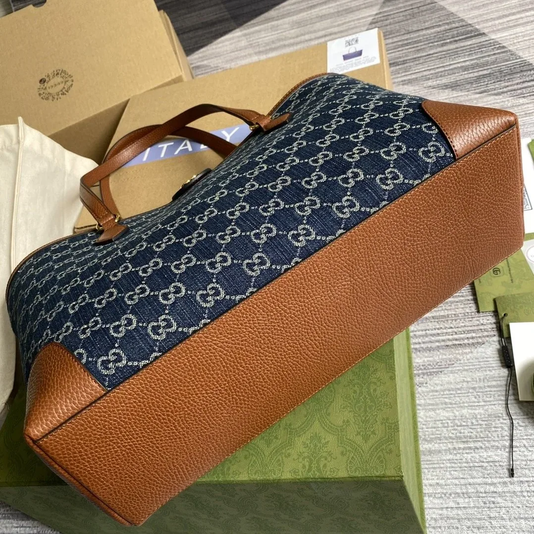 Gucci Ophidia GG Medium Tote Dark Blue And Ivory Eco Washed Organic GG Jacquard Denim / Gucci Ophidia GG Medium Tote Dark Blue And Ivory Eco Washed Organic GG Jacquard Denim /
