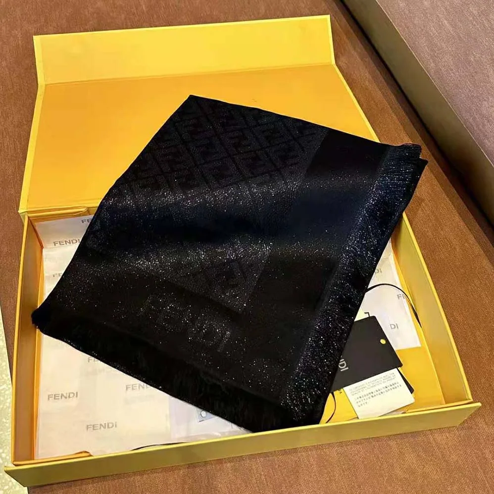 Fendi FF Shawl Black Lurex for Unisex Fendi FF Shawl Black Lurex for Unisex