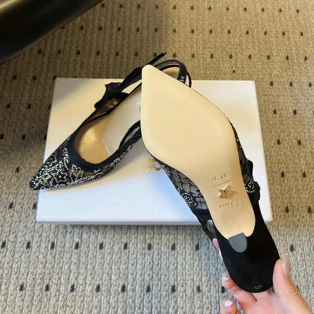 Dior J'Adior Slingback Pump Transparent Mesh Embroidered with Black Millefiori Motif for Women