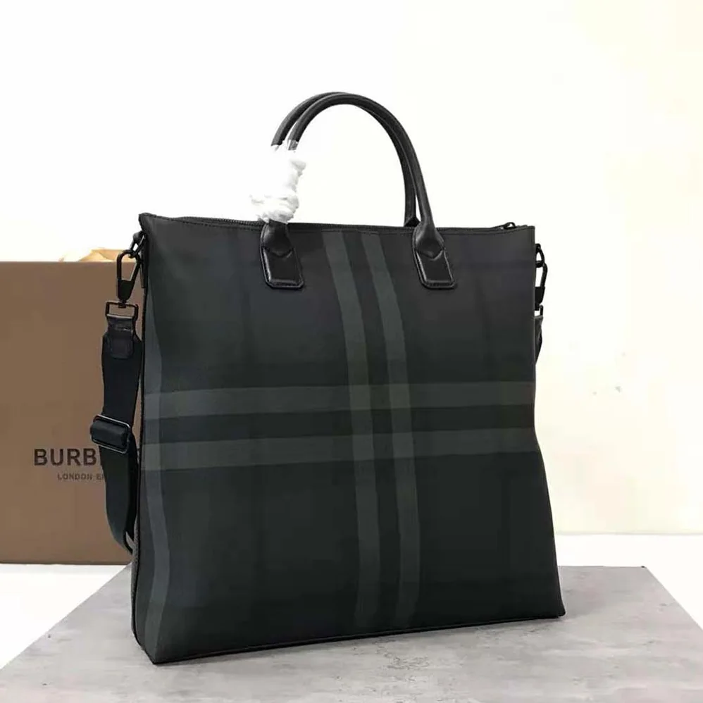 Burberry Charcoal Check and Leather Tote for Men in Black