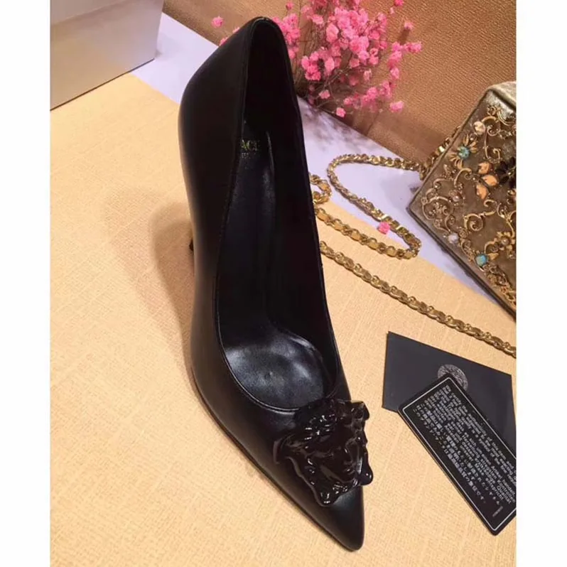 Versace Palazzo Leather Pumps Shoes Black for Women