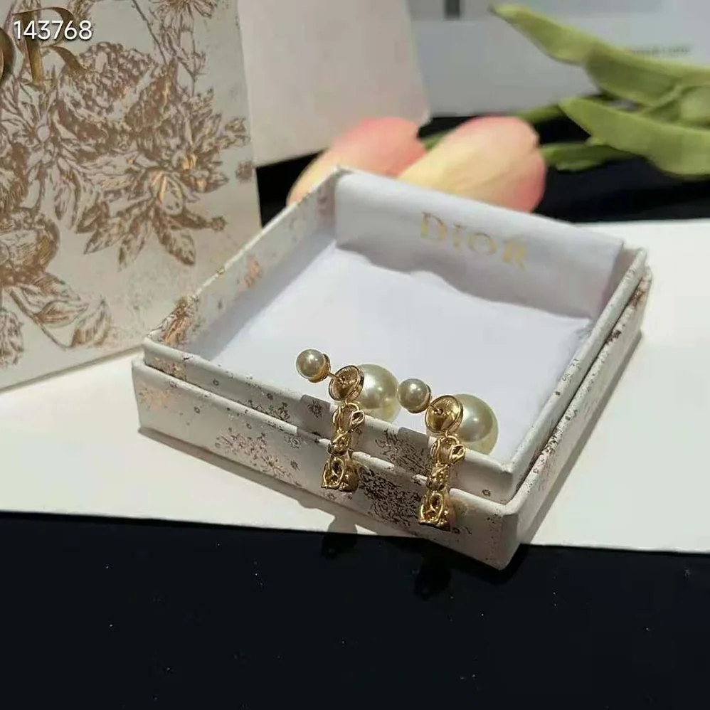 Dior Tribales Earrings Gold-Finish Metal and White Resin Pearls for Women