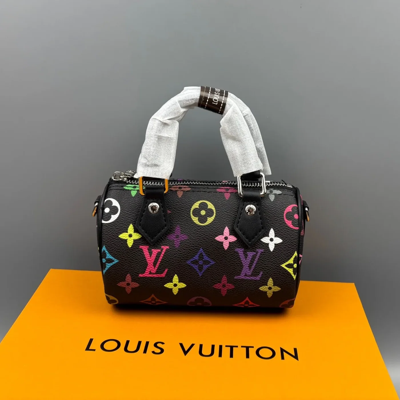 Louis Vuitton LV x TM Nano Speedy Top Handle Bag in Multicolore Noir Silver Hardware Louis Vuitton LV x TM Nano Speedy Top Handle Bag in Multicolore Noir Silver Hardware