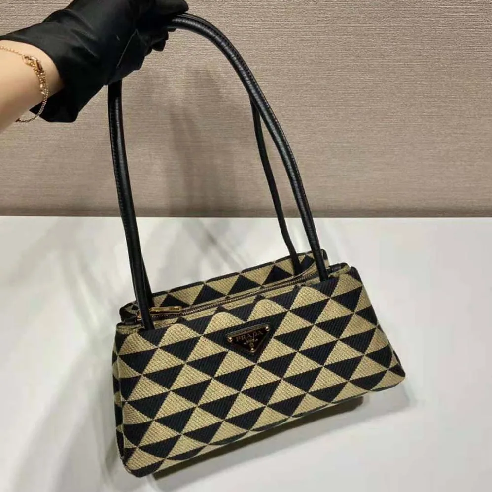 Prada Small Embroidered Fabric Bag for Women in Brown Prada Small Embroidered Fabric Bag for Women in Brown