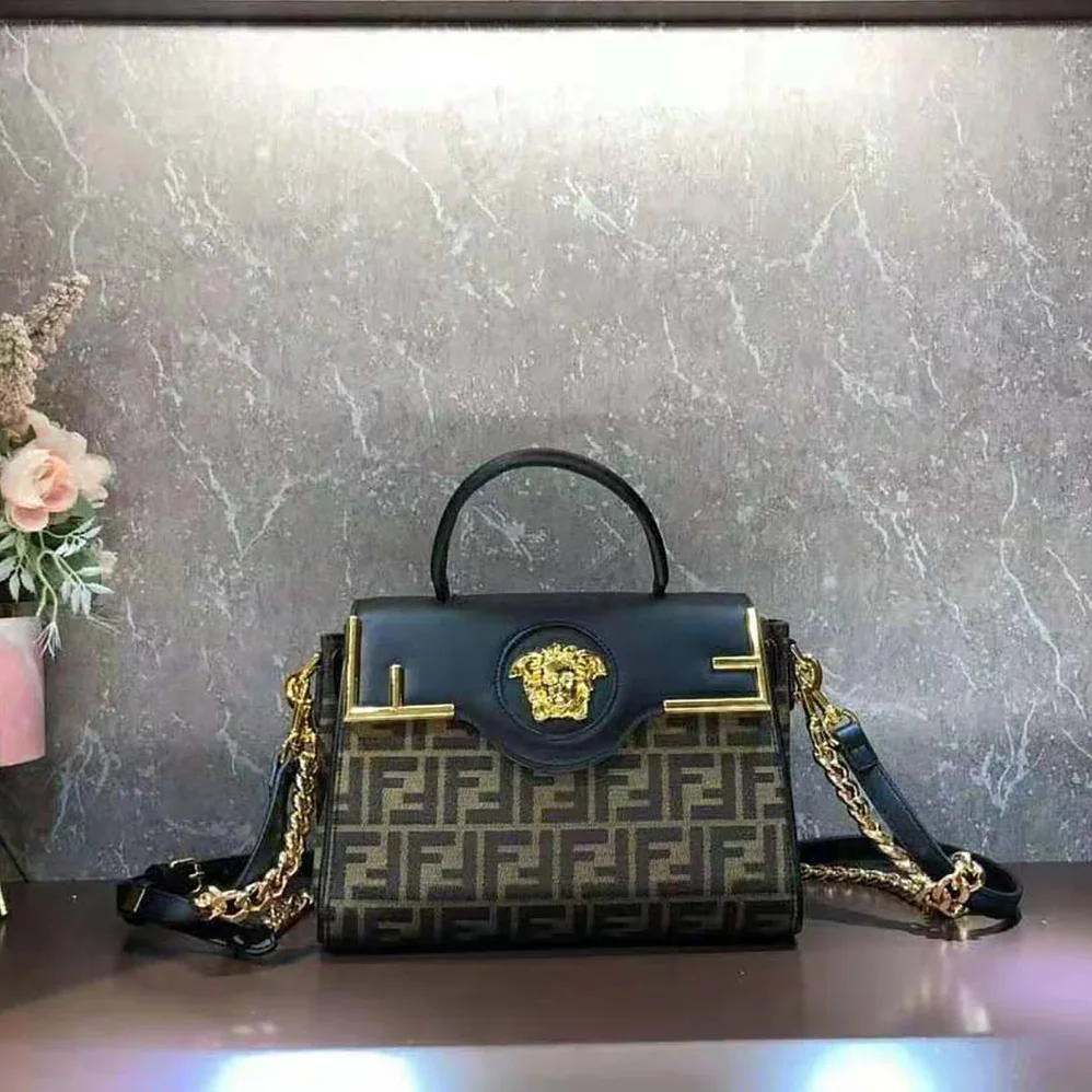 Fendi Fendace La Medusa Medium Handbag for Women in Brown Fendi Fendace La Medusa Medium Handbag for Women in Brown