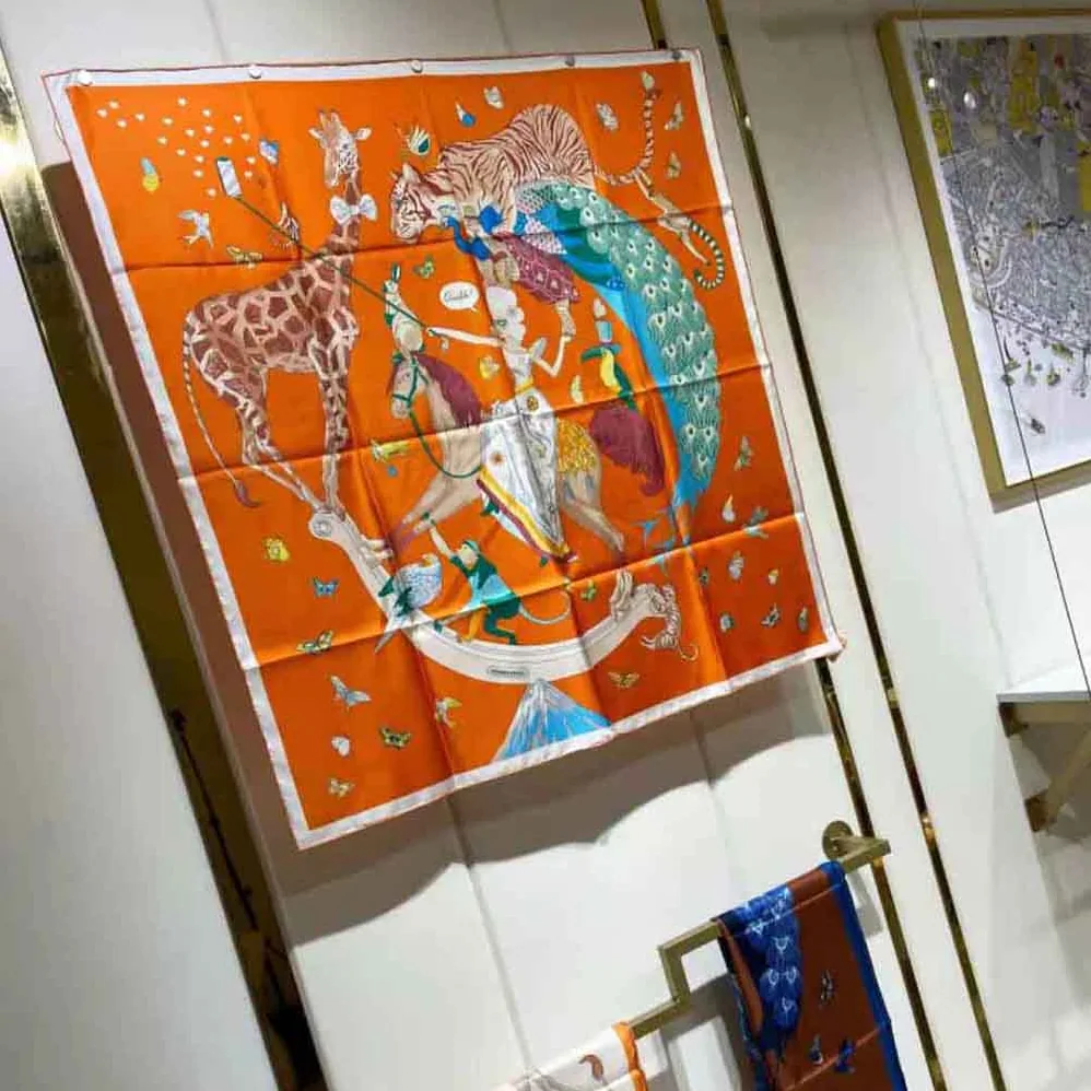 Hermes Story Scarf 90 in Silk Twill with Hand for Women in Rolled Edges Hermes Story Scarf 90 in Silk Twill with Hand for Women in Rolled Edges
