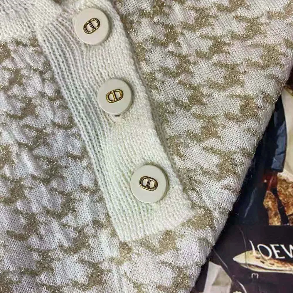 Dior Short-Sleeved Sweater Gold for Women in Tone Technical Cashmere Jacquard Dior Short-Sleeved Sweater Gold for Women in Tone Technical Cashmere Jacquard