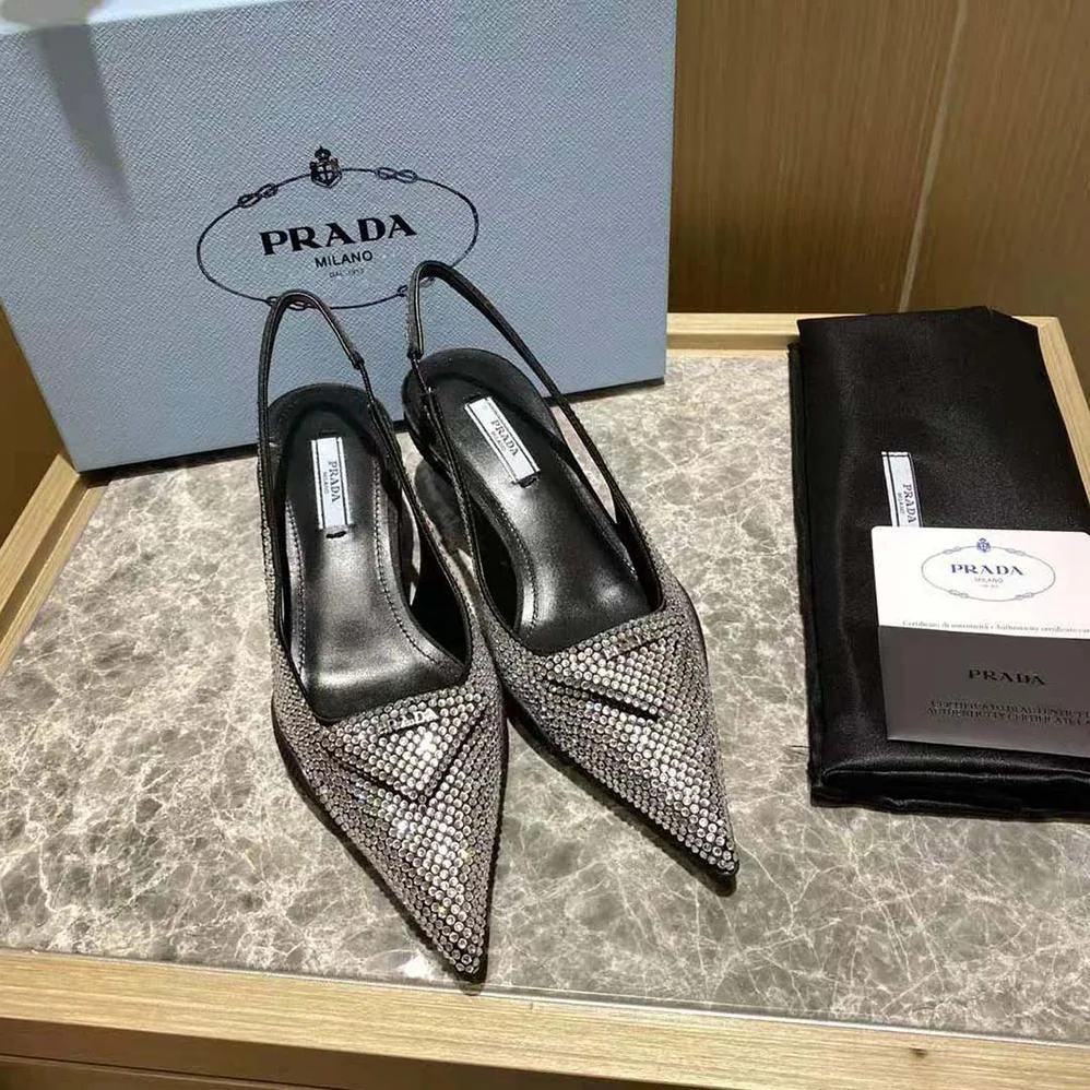Prada Satin Sling for Women in Back Pumps with Crystals