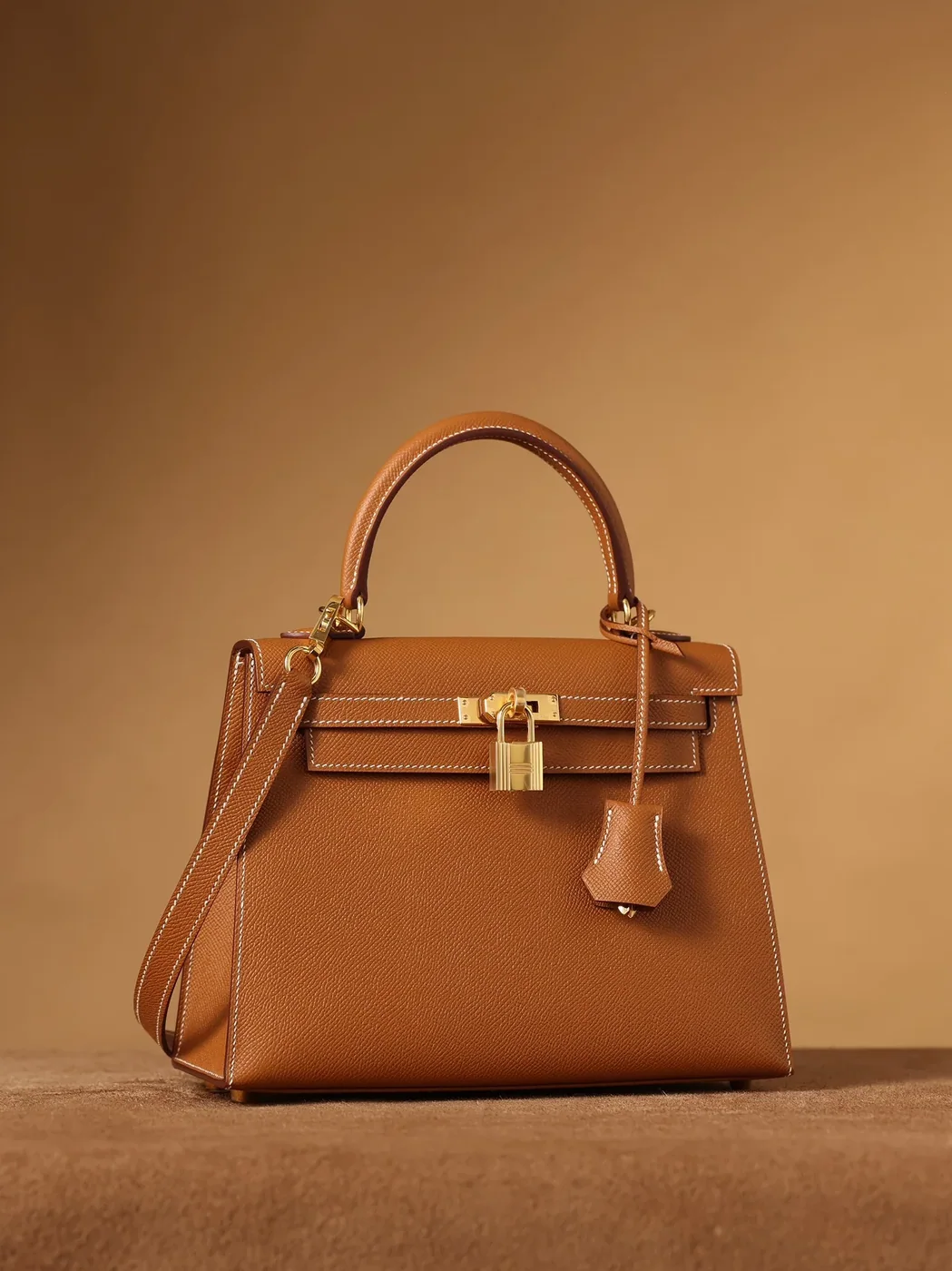 Hermes Kelly Epsom Gold Tone Lock Bag Brown 9,/