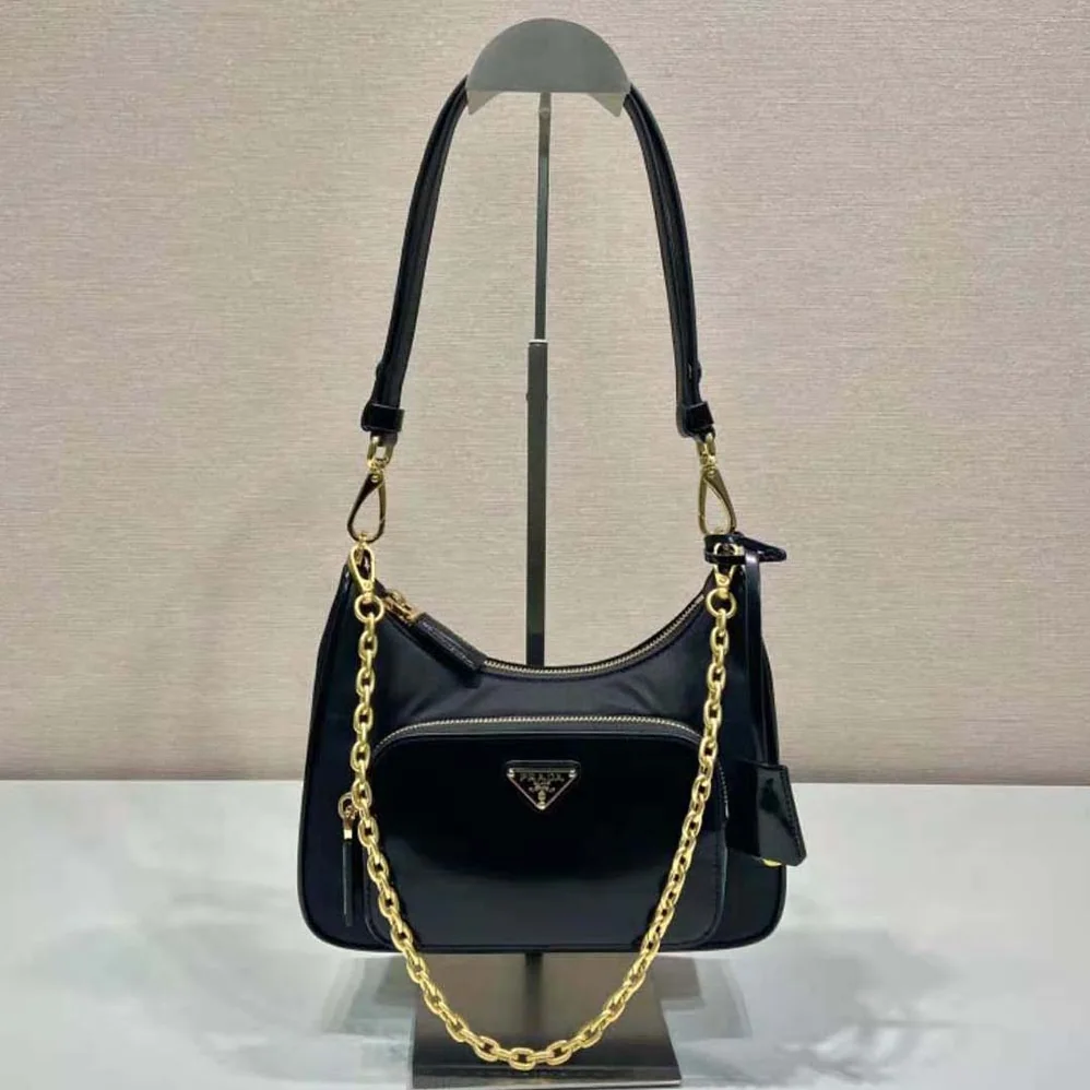 Prada Re-Nylon and Brushed Leather Mini-bag for Women in Black
