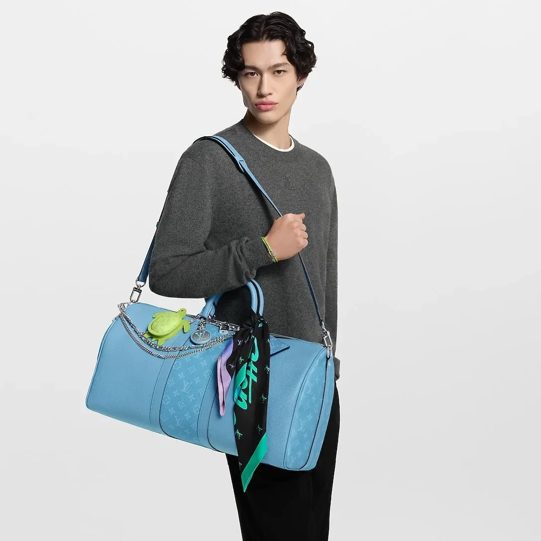 Louis Vuitton Keepall Bandouliere 50 Travel Bag in Sky Blue Silver Hardware Louis Vuitton Keepall Bandouliere 50 Travel Bag in Sky Blue Silver Hardware