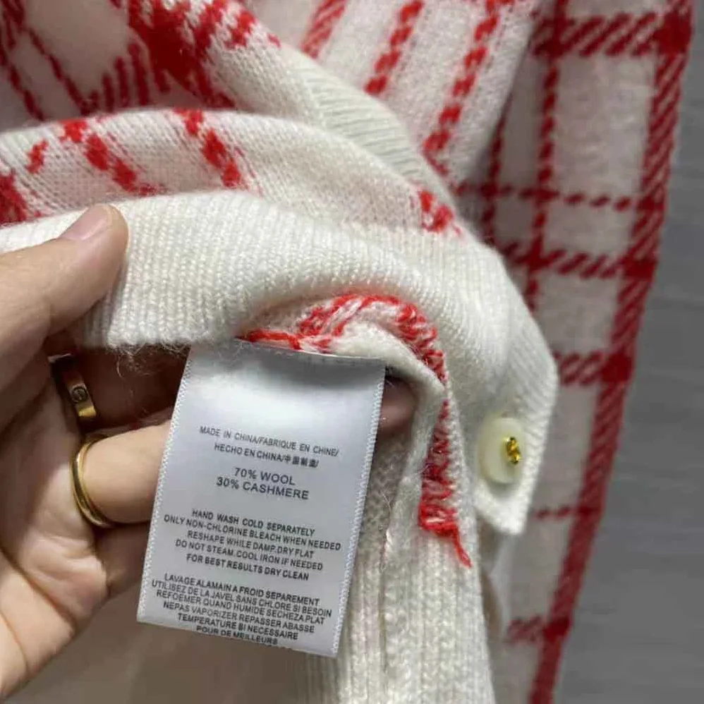 Dior Buttoned Cardigan Raspberry and Ecru Check'n'Dior Pop Technical Wool for Women