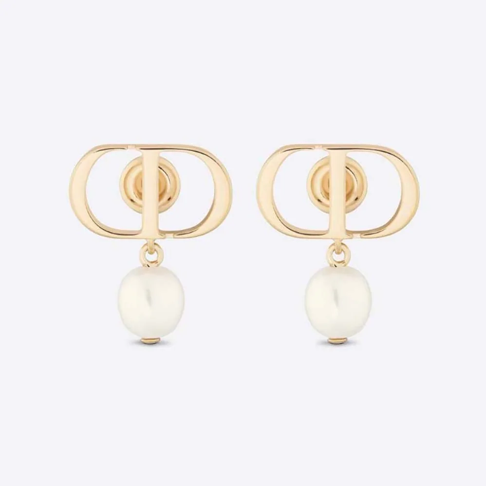 Dior Petit CD Earrings Gold-Finish Metal and White Resin Pearls for Women Dior Petit CD Earrings Gold-Finish Metal and White Resin Pearls for Women