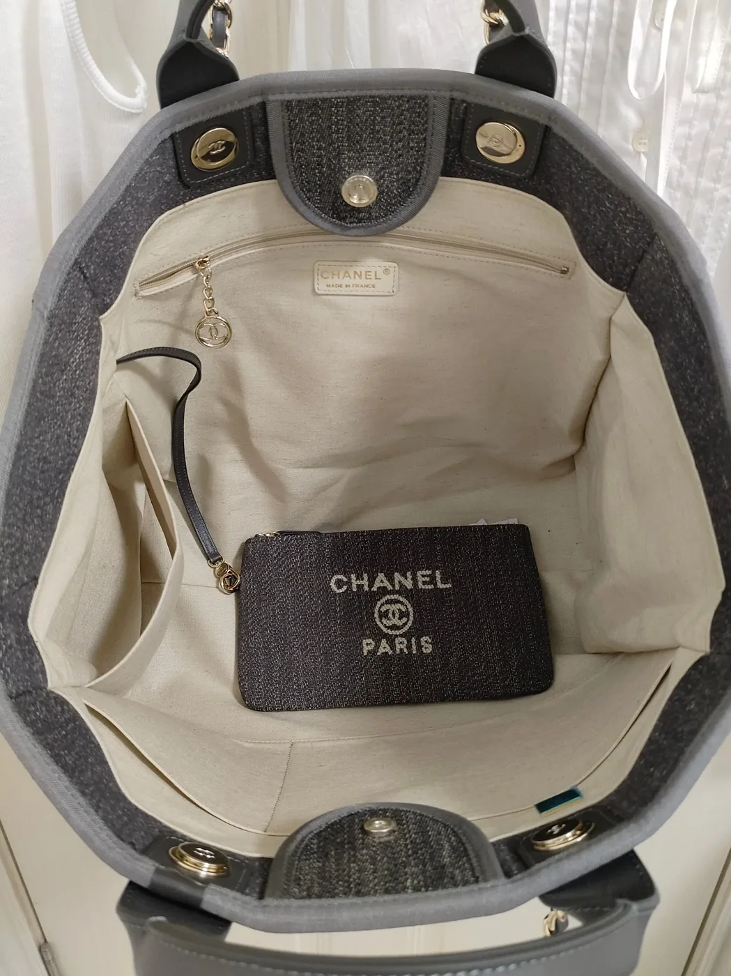Chanel Deauville Tote Bag Pouch Grey /
