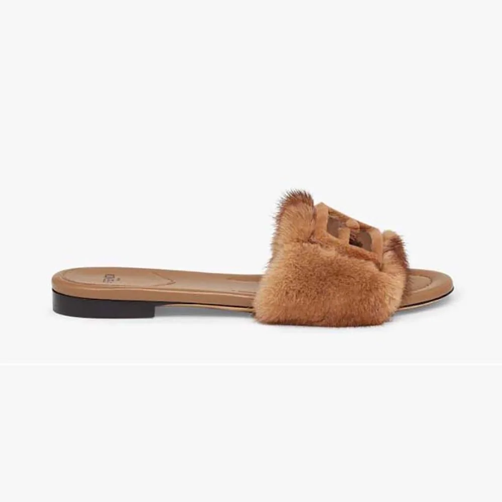 Fendi Signature Brown Mink Slides for Women
