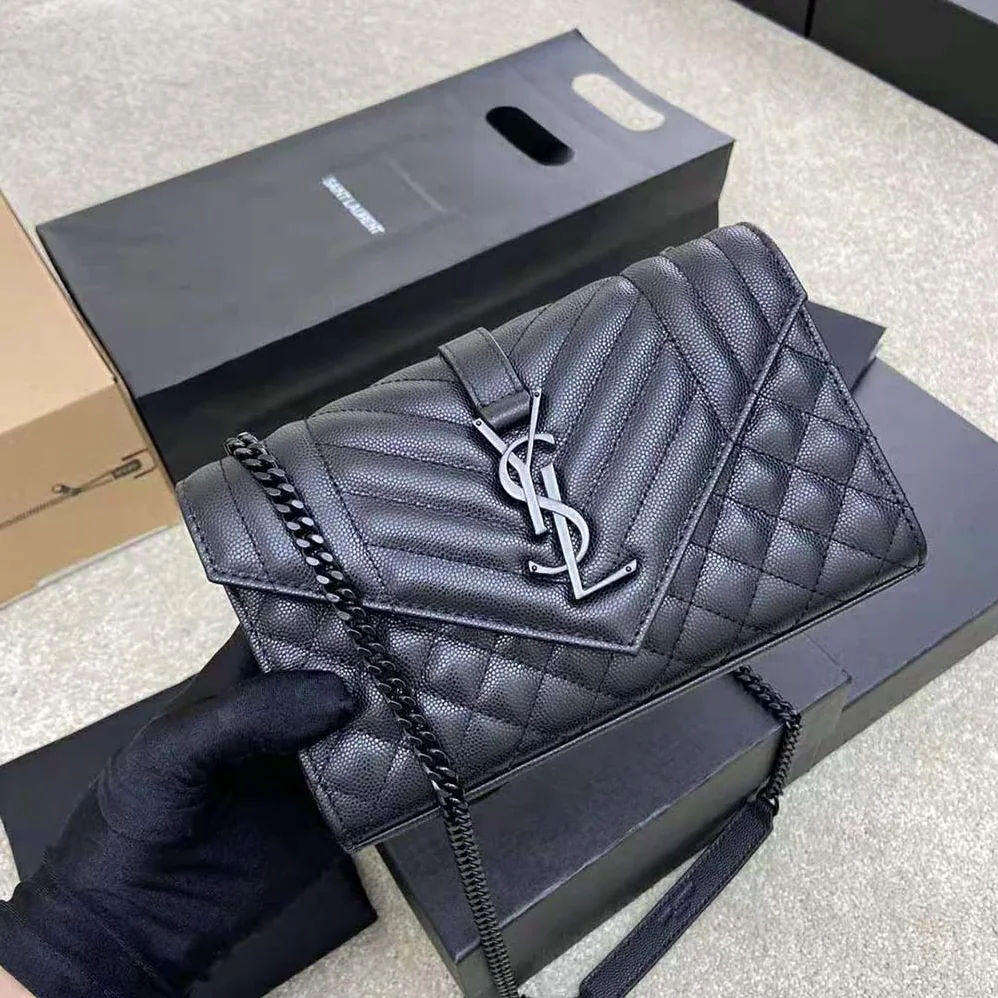Saint Laurent YSL Envelope Small Bag in Mix Matelasse Grain DE Poudre Embossed Leather for Women in Black Saint Laurent YSL Envelope Small Bag in Mix Matelasse Grain DE Poudre Embossed Leather for Women in Black