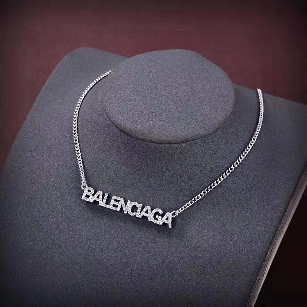 Balenciaga Typo Mirror Necklace in Shiny Silver for Women