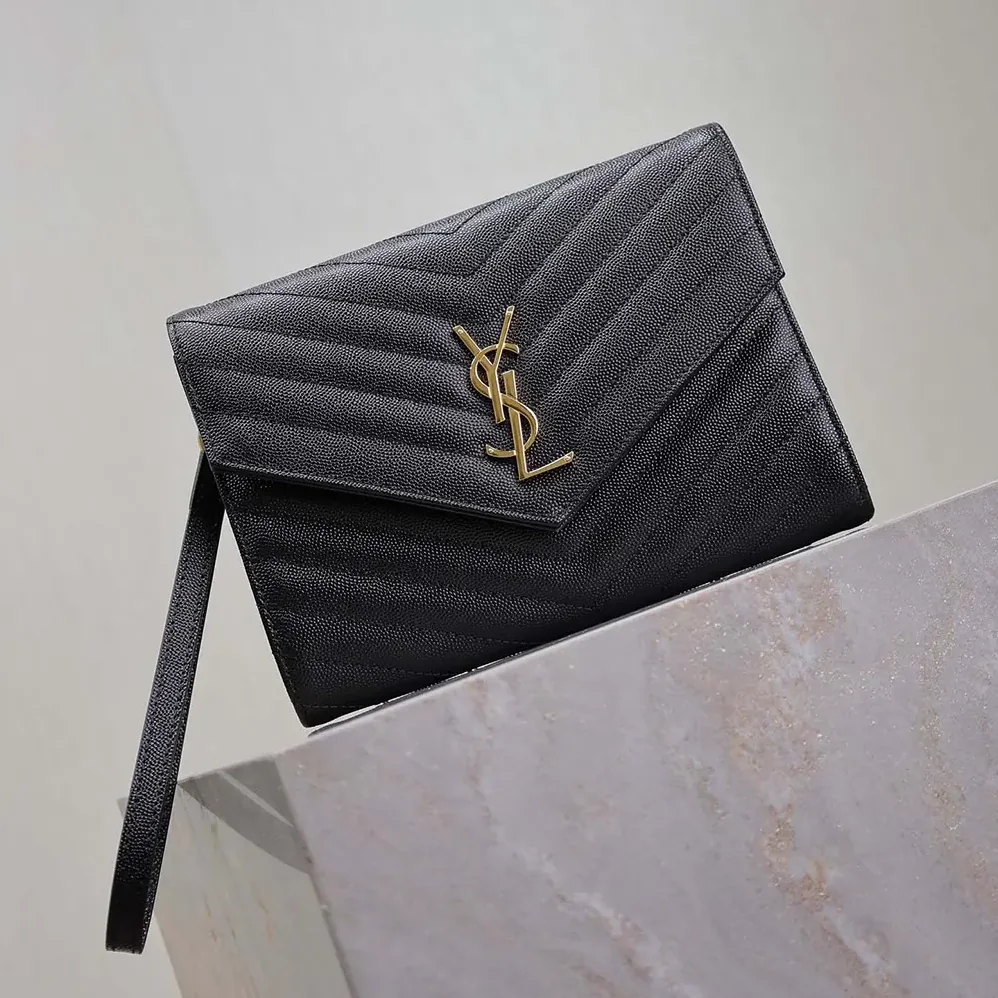 Saint Laurent YSL Cassandre Matelassé Flap Pouch In Grain De Poudre Leather Black for Women Saint Laurent YSL Cassandre Matelassé Flap Pouch In Grain De Poudre Leather Black for Women