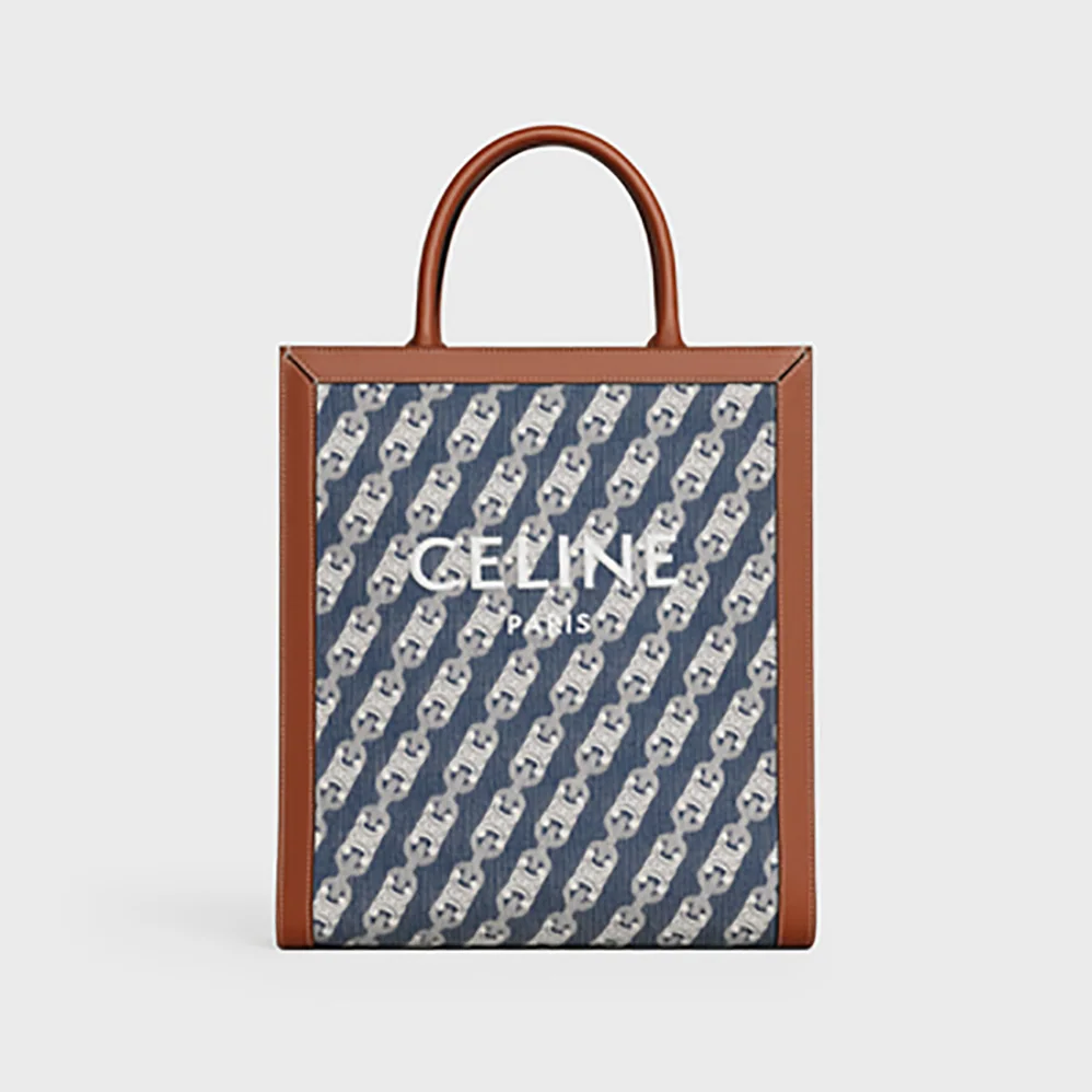 Celine Small Vertical Cabas Celine in Maillon Triomphe Jacquard and Calfskin for Women
