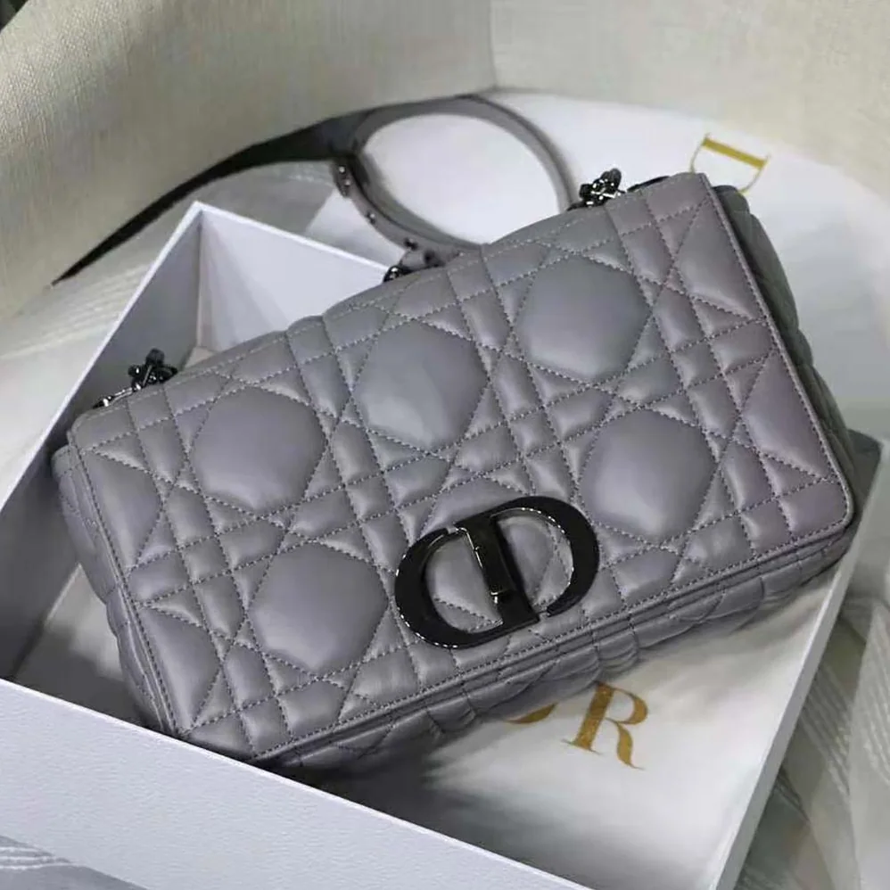 Dior Medium Dior Caro Bag Steel Gray Quilted Macrocannage Calfskin for Women