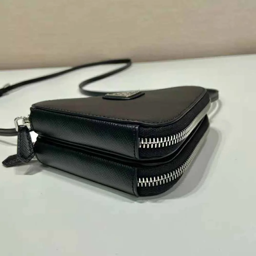 Prada Saffiano Leather Mini Pouch for Women in Black Prada Saffiano Leather Mini Pouch for Women in Black