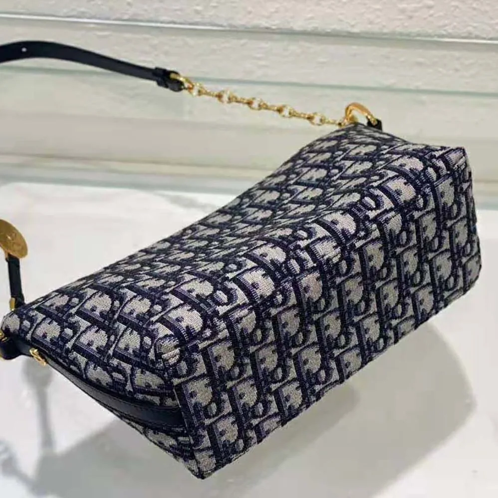 Dior Diorstar Hobo Bag with Chain Blue Dior Oblique Jacquard for Women