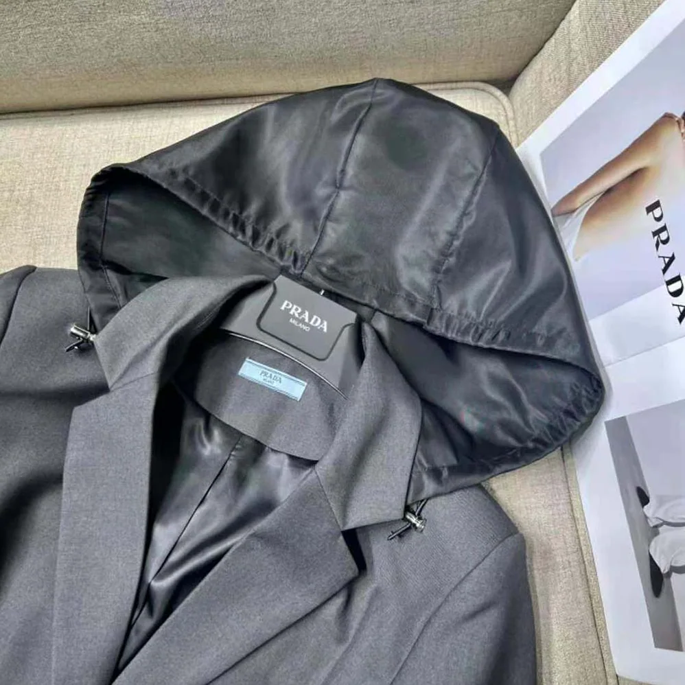Prada Single-breasted Wool and Re-Nylon Jacket for Women in Black