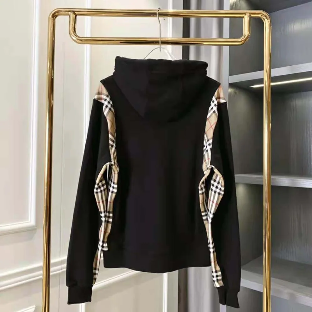 Burberry Vintage Check Panel Cotton Hoodie for Women in Black