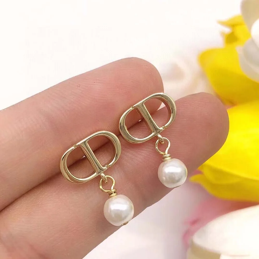 Dior Petit CD Earrings Gold-Finish Metal and White Resin Pearls for Women Dior Petit CD Earrings Gold-Finish Metal and White Resin Pearls for Women