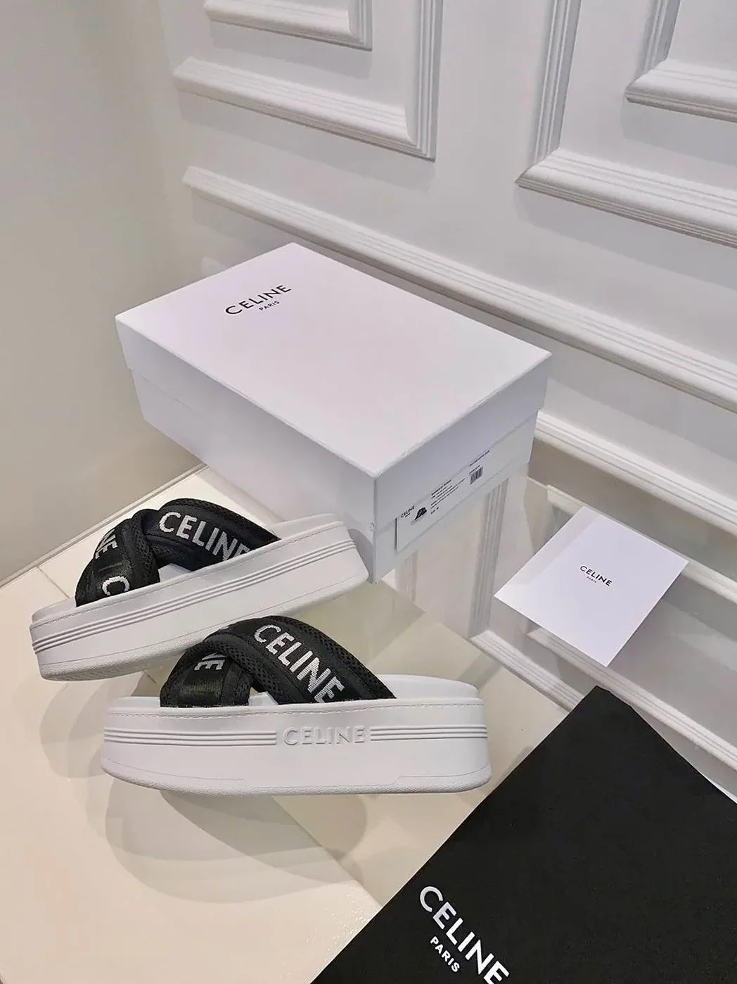 Celine Block Slide In Mesh And Textile With Celine Jacquard White Celine Block Slide In Mesh And Textile With Celine Jacquard White