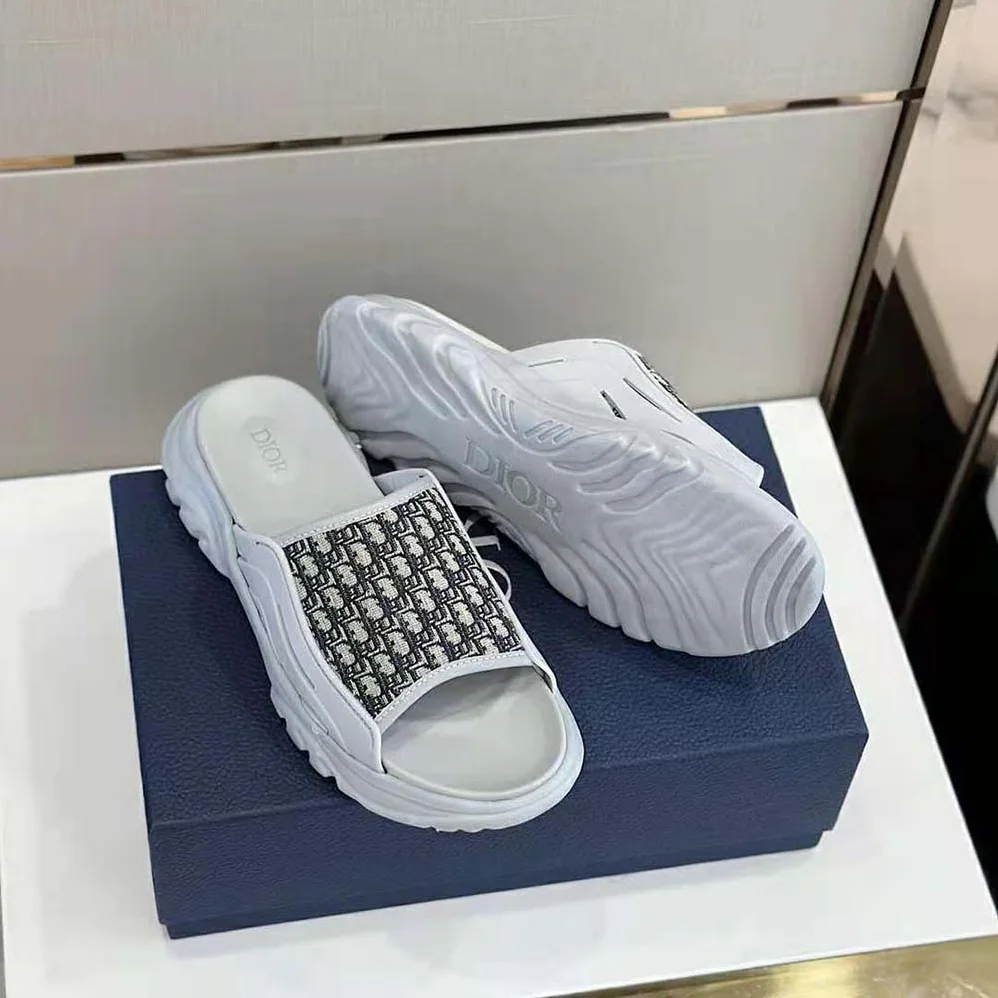 Dior H-town Sandal Gray Rubber with Beige and Black Dior Oblique Jacquard for Men Dior H-town Sandal Gray Rubber with Beige and Black Dior Oblique Jacquard for Men