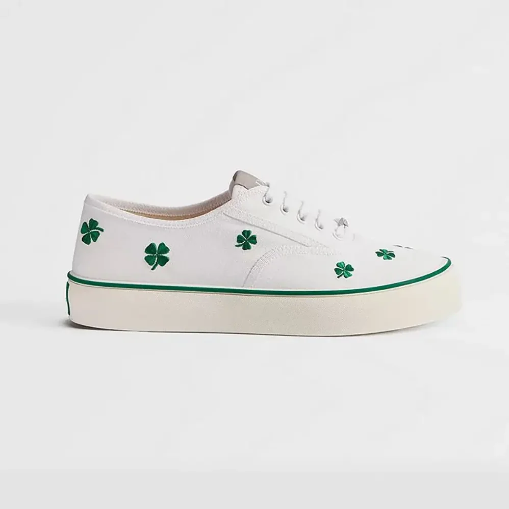 Dior Saltwind Sneaker White Cotton Embroidered with Bright Green Dior Clover Motif for Unisex