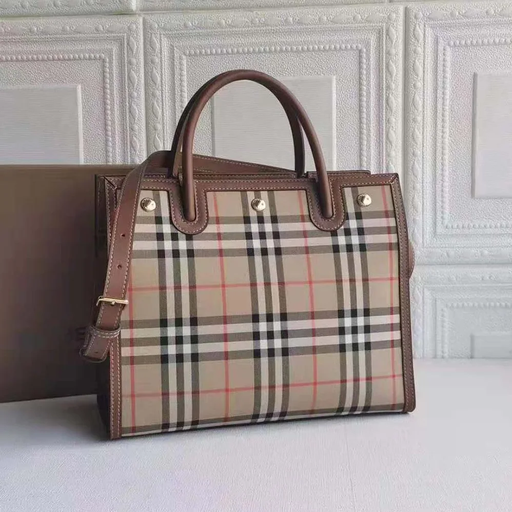 Burberry Mini Vintage Check Two-handle Title Bag for Women in Brown