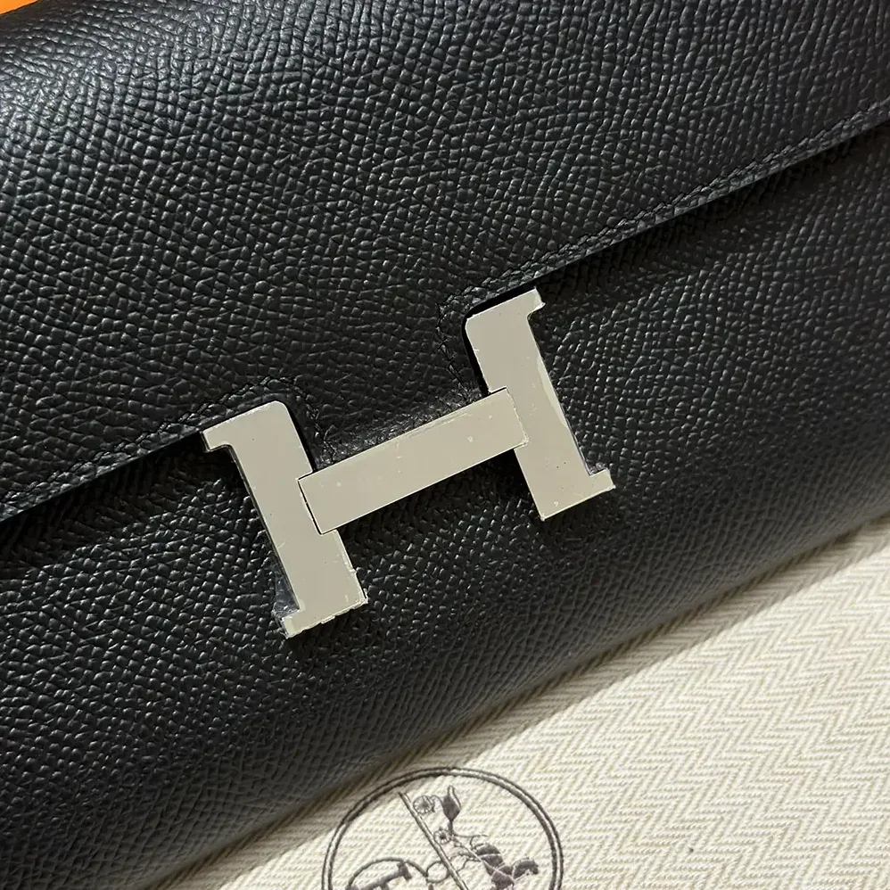 Hermes Constance Long To Go in Epsom Leather for Women in Black/Silver